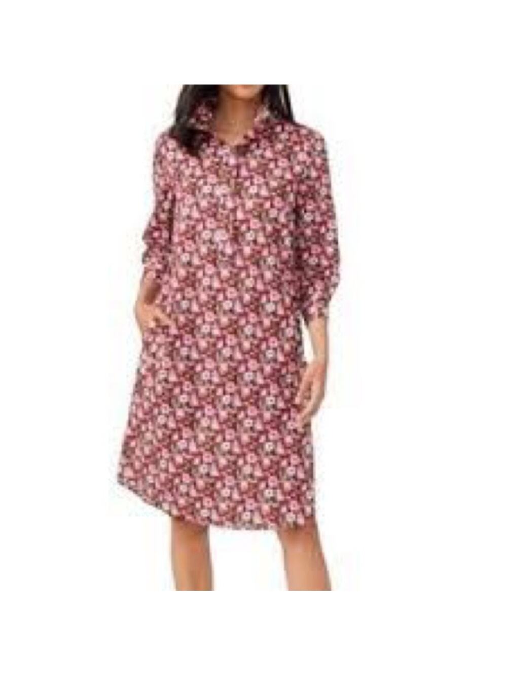 J. McLaughlin Pink and Brown Floral Shirt Dress Size Small JJ0692
